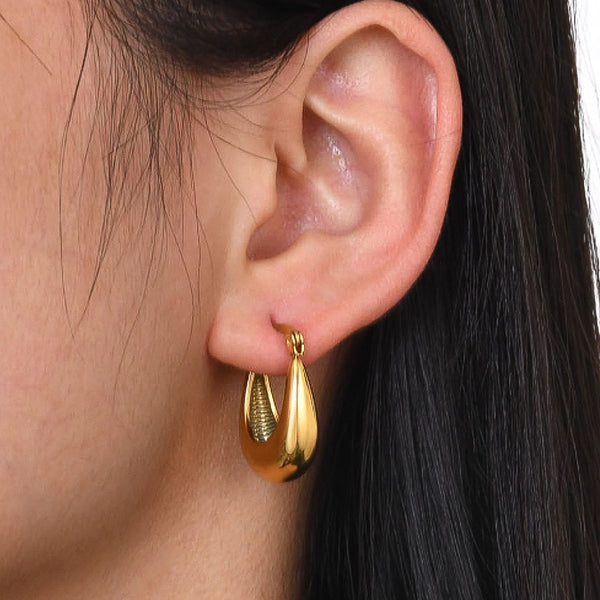 Thick Teardrop Hoop Earrings in 14k Gold over Sterling Silver