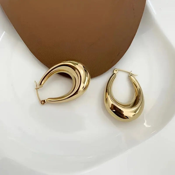 Thick Teardrop Hoop Earrings in 14k Gold over Sterling Silver