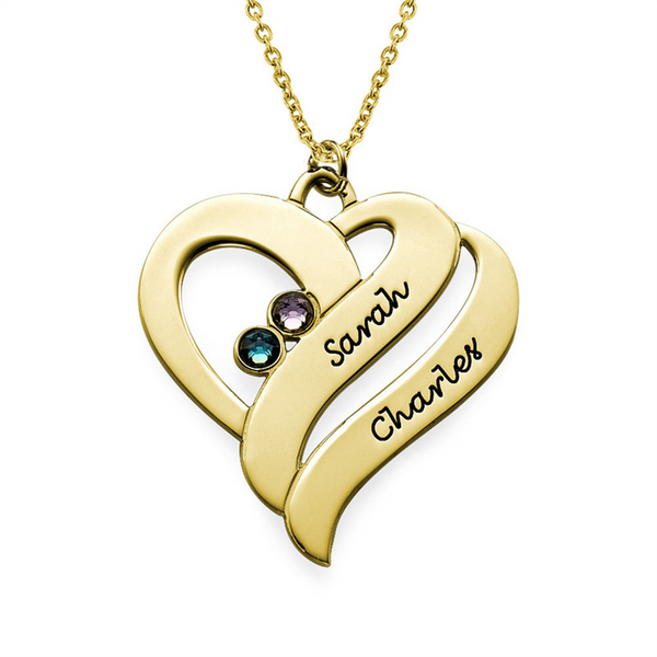 Double Hearts Name Necklace in 18K Gold Over Sterling Silver