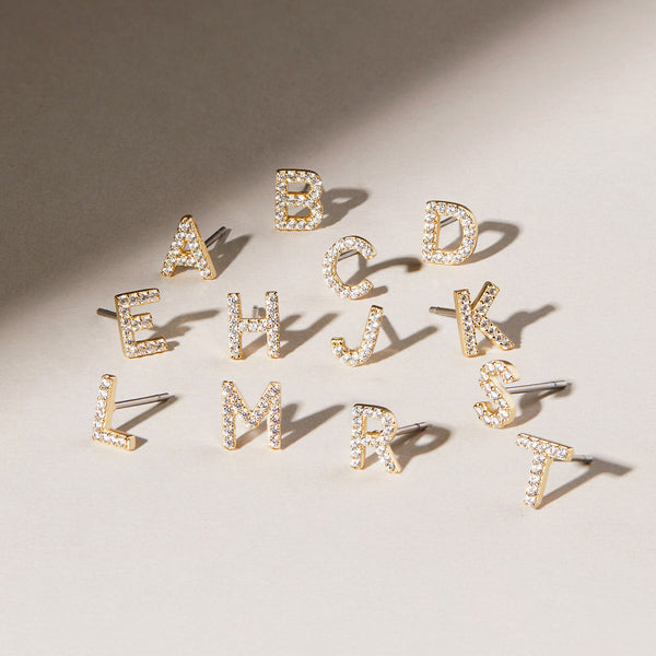 Diamond-Set Letter Stud Earrings