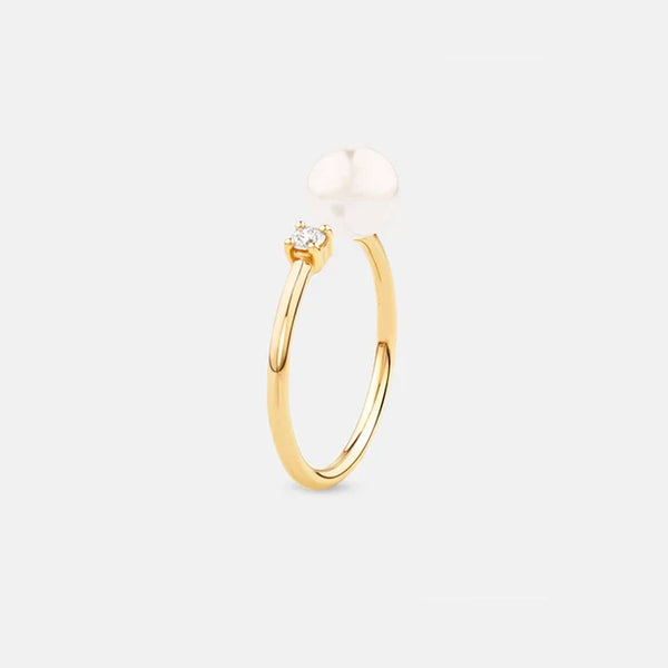 Moon and Star Pearl Open Ring in 14kt Gold Over Sterling Silver