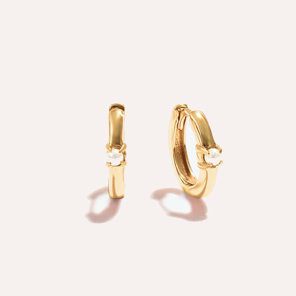 Pearl Mini Hoop Earrings in 14kt Gold Over Sterling Silver