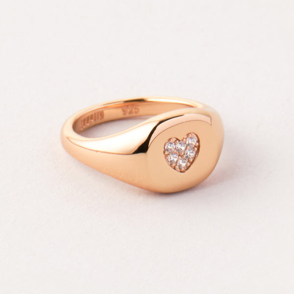 Pavé Love Signet Ring in 14kt Gold Over Sterling Silver