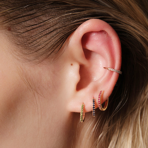 Solid Pavé Hoops Earrings in 14kt Gold Over Sterling Silver