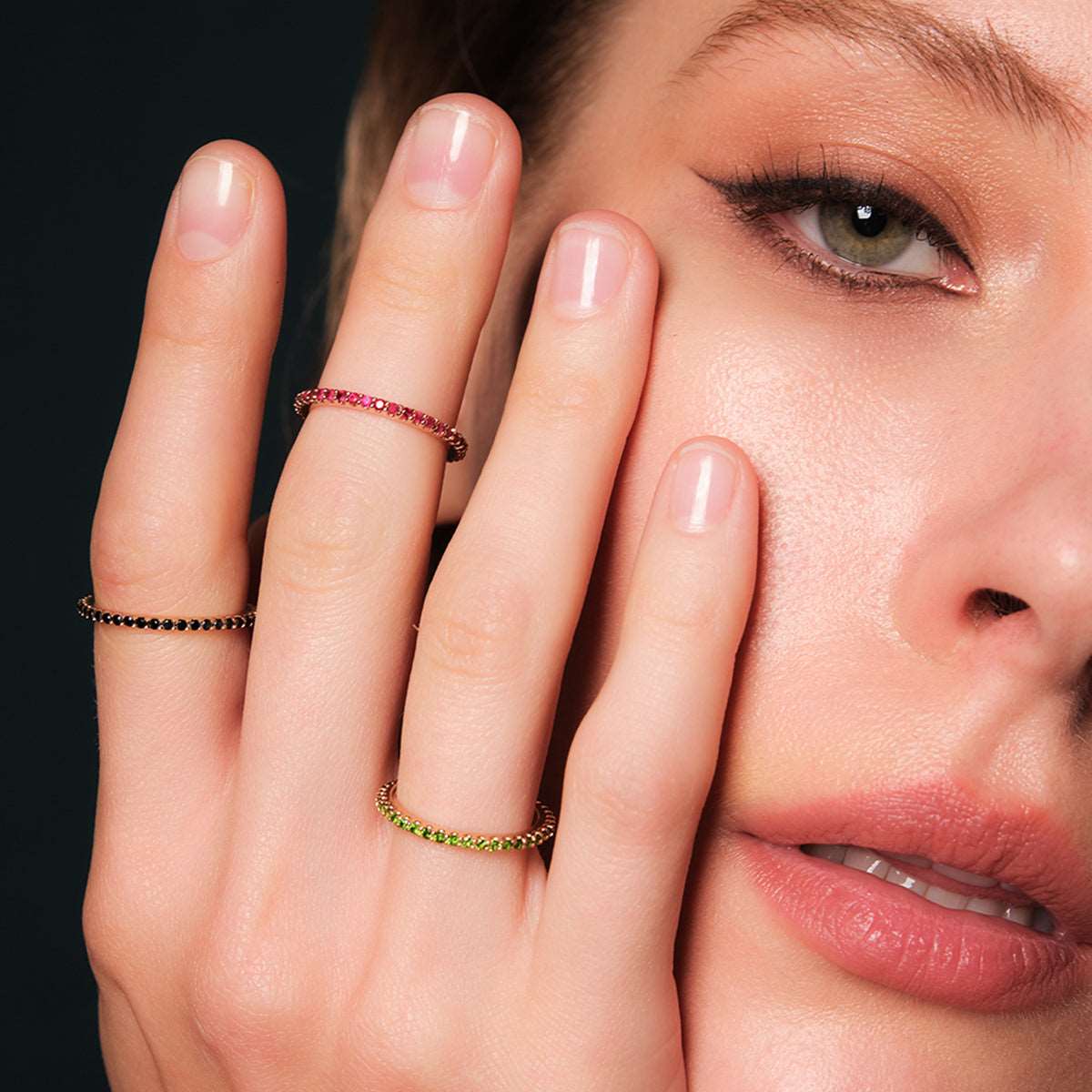 Black Spinel Pavé Ring in 14kt Gold Over Sterling Silver