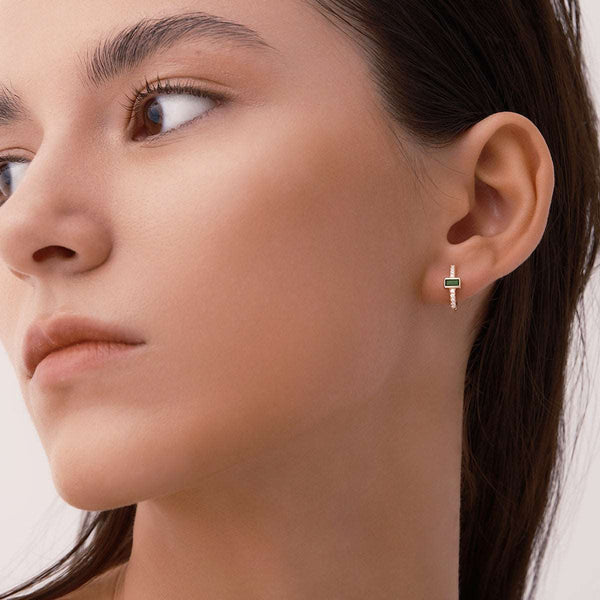 Baguette Pavé Mini Hoop Earrings in 14kt Gold Over Sterling Silver