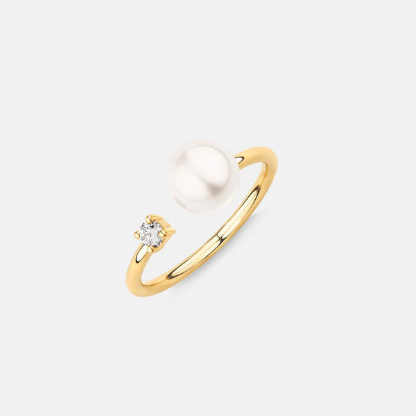 Moon and Star Pearl Open Ring in 14kt Gold Over Sterling Silver