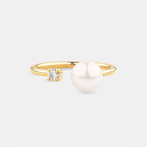 Moon and Star Pearl Open Ring in 14kt Gold Over Sterling Silver