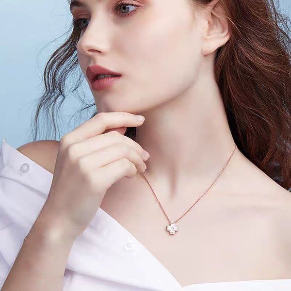 Brilliant Clover  Gem Necklace in 14k Gold Over Sterling Silver