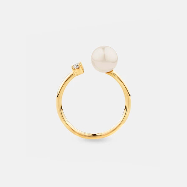 Moon and Star Pearl Open Ring in 14kt Gold Over Sterling Silver