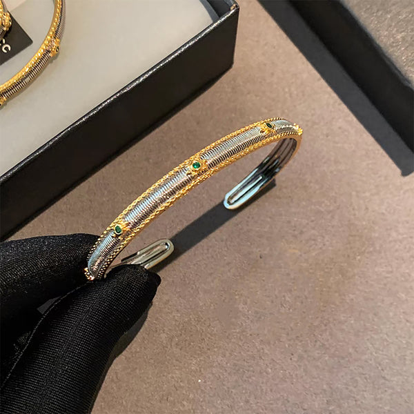 Luxe Brushed Emerald Bangle in 14k Gold Over Sterling Silver