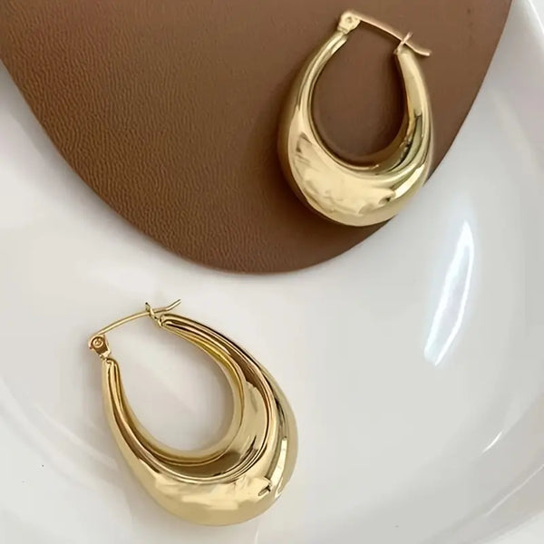 Thick Teardrop Hoop Earrings in 14k Gold over Sterling Silver