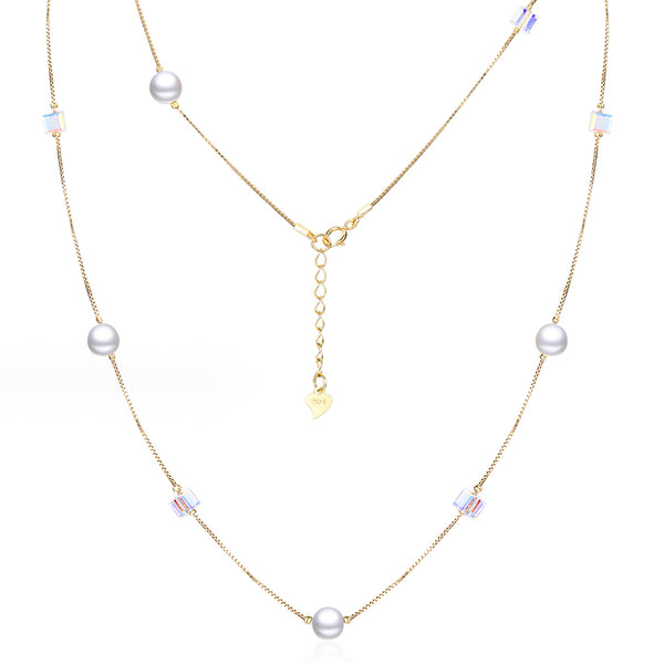 Cascade Long Pearl Necklace in 18K Gold Over Sterling Silver