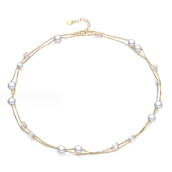 Cascade Long Pearl Necklace in 18K Gold Over Sterling Silver