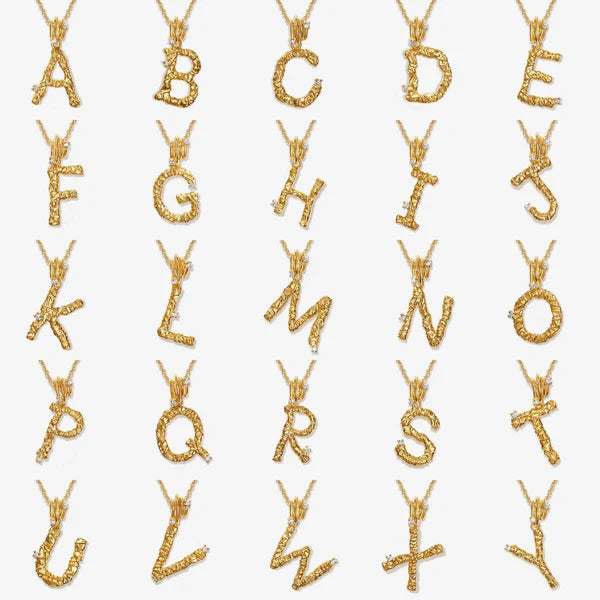 Textured Alphabet Necklace in 14k Gold over Sterling Silver