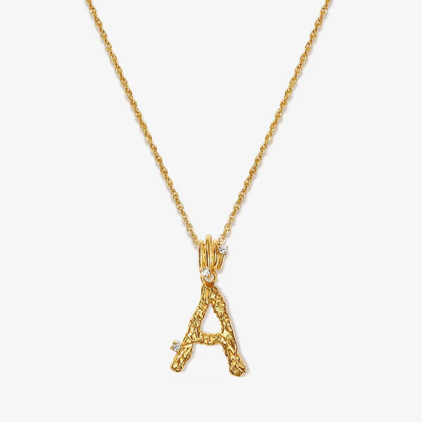 Textured Alphabet Necklace in 14k Gold over Sterling Silver