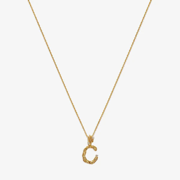 Textured Alphabet Necklace in 14k Gold over Sterling Silver