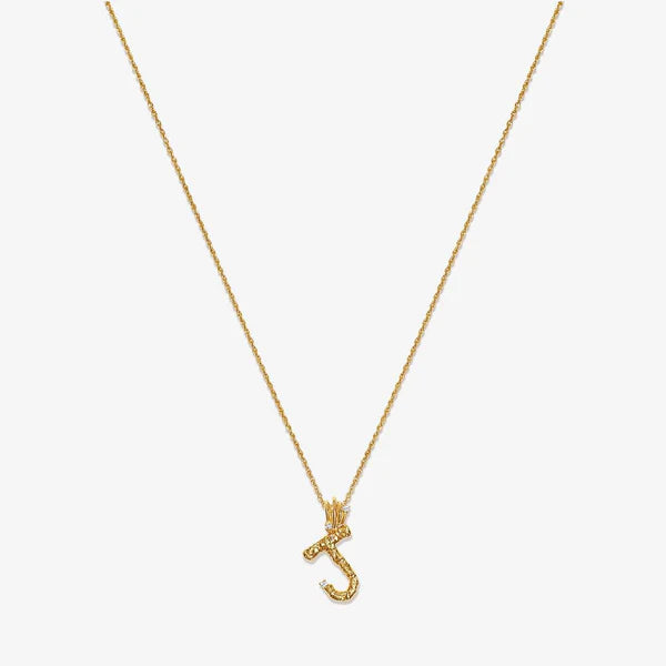 Textured Alphabet Necklace in 14k Gold over Sterling Silver