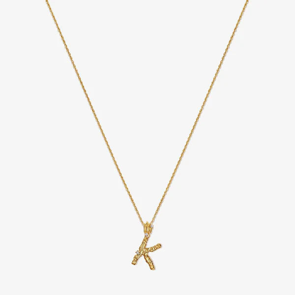 Textured Alphabet Necklace in 14k Gold over Sterling Silver