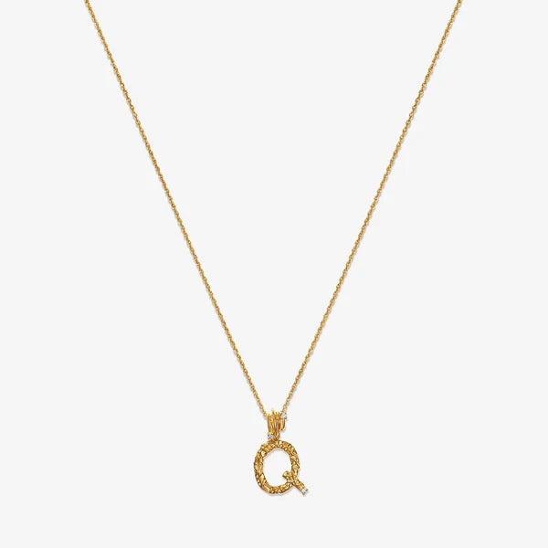 Textured Alphabet Necklace in 14k Gold over Sterling Silver