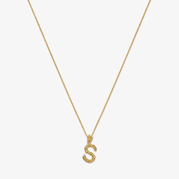 Textured Alphabet Necklace in 14k Gold over Sterling Silver