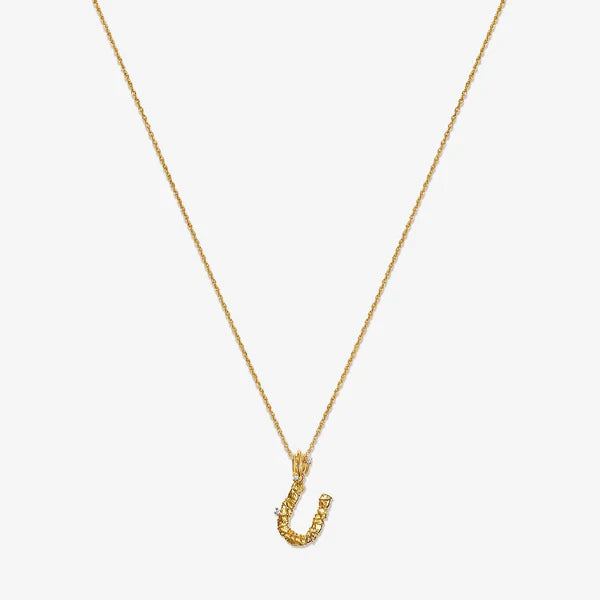 Textured Alphabet Necklace in 14k Gold over Sterling Silver