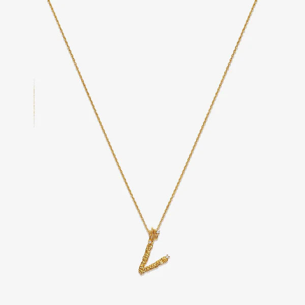 Textured Alphabet Necklace in 14k Gold over Sterling Silver