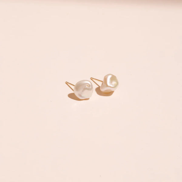 Dainty Baroque Pearl Earrings in 14K Gold over Sterling Silver