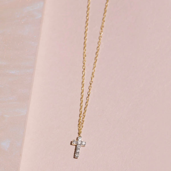 Tiny Diamond Cross Necklace