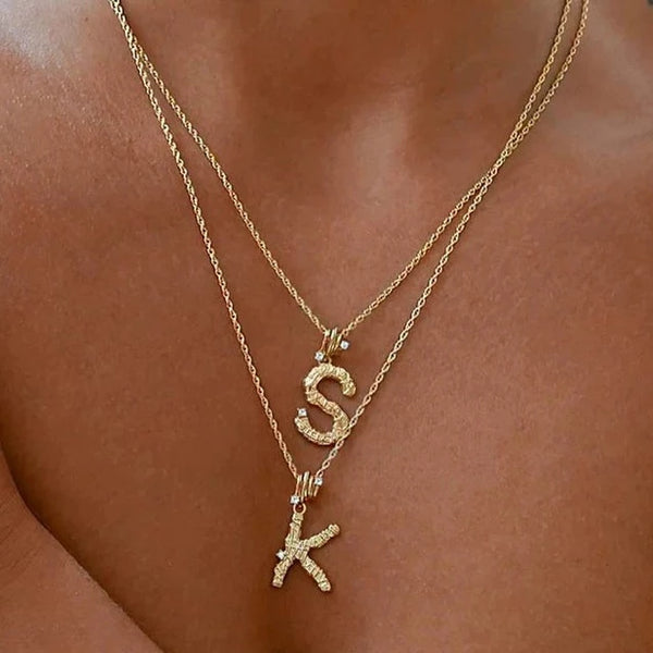 Textured Alphabet Necklace in 14k Gold over Sterling Silver