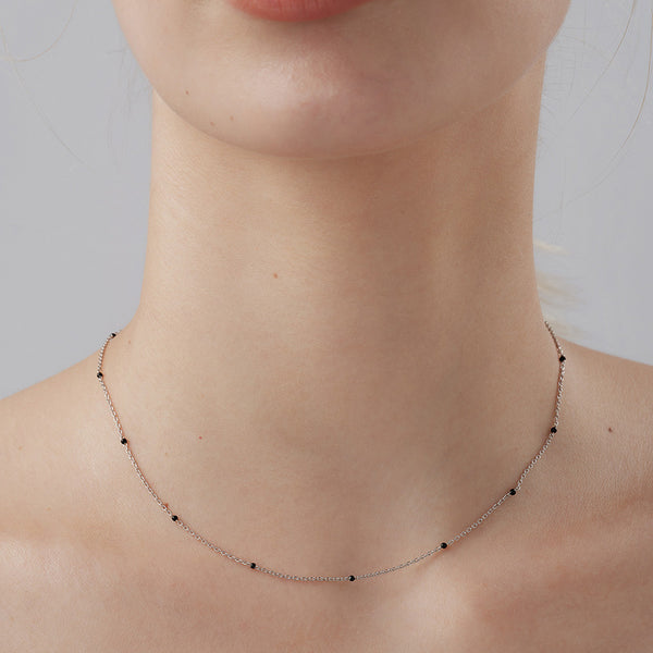 Silver Black Enamel Ball Necklace