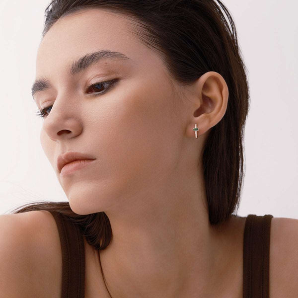 Baguette Pavé Mini Hoop Earrings in 14kt Gold Over Sterling Silver