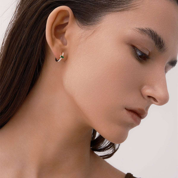 Baguette Pavé Mini Hoop Earrings in 14kt Gold Over Sterling Silver