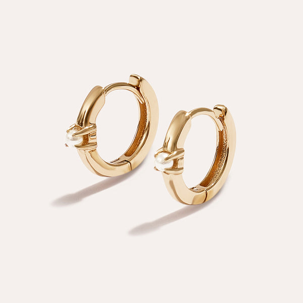 Pearl Mini Hoop Earrings in 14kt Gold Over Sterling Silver