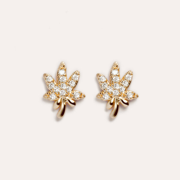 Leaf Pavé Earrings in 14kt Gold Over Sterling Silver