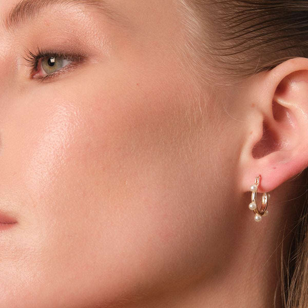 Beaming Pearl Hoop Earrings in 14kt Gold Over Sterling Silver