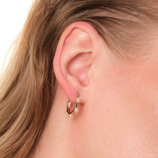 Beaming Pearl Hoop Earrings in 14kt Gold Over Sterling Silver