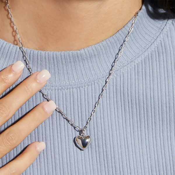 Full Heart Chain Necklace in Sterling Silver