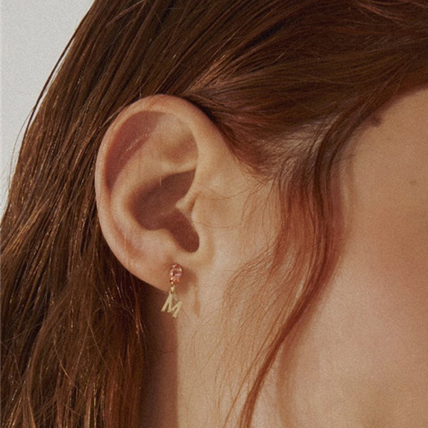 Rosestone Petal Letter Stud Earrings