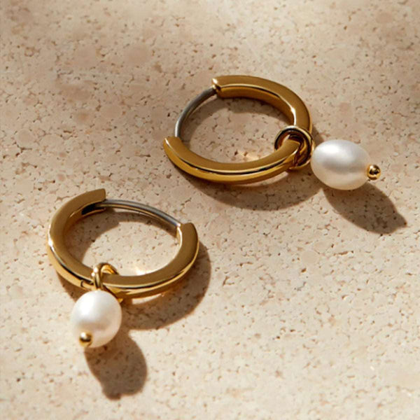 Chic Pearl Hoop Earrings in 14kt Gold Over Sterling Silver