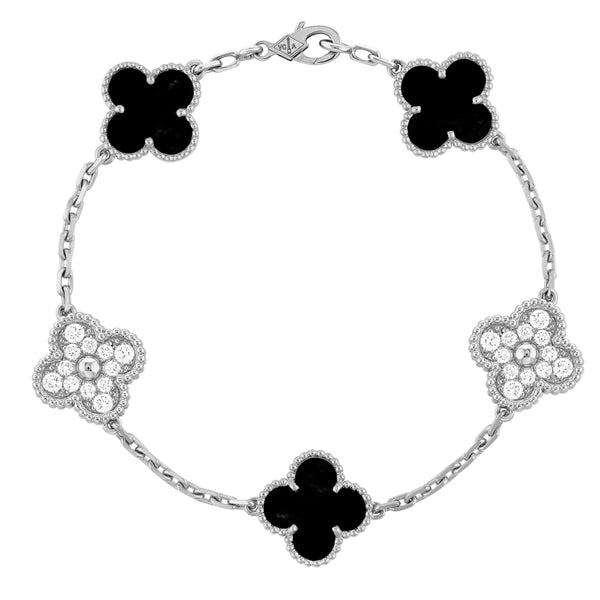 Black Starlit Clover Bracelet in 925 Sterling Silver