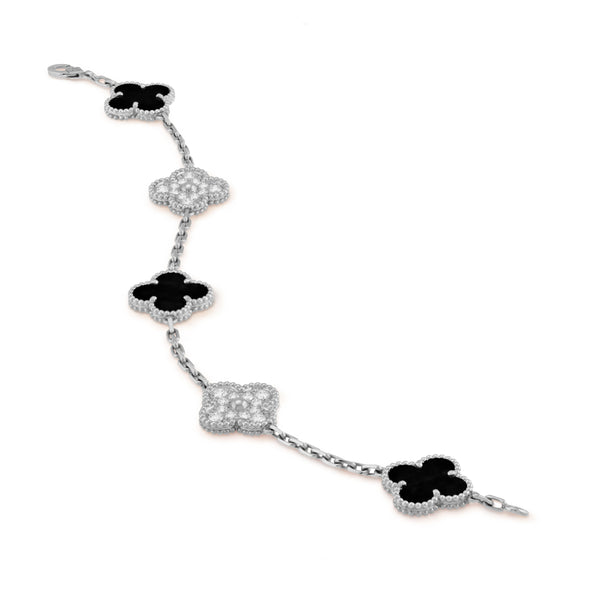 Black Starlit Clover Bracelet in 925 Sterling Silver