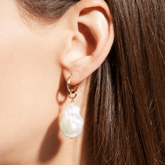 Alluring Baroque Pearl Hoop Earrings in 14kt Gold Over Sterling Silver