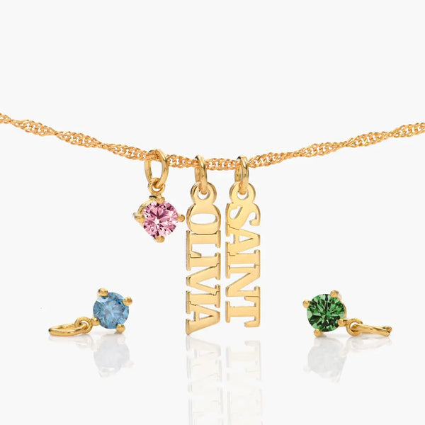 Exceptional Name Necklace with Birthstone in 14kt Gold Over Sterling Silver